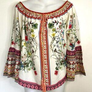 NWOT UMGEE WHITE FLORAL HIPPIE GYPSY BOHO FESTIVAL PEASANT TOP  SIZE SMALL
